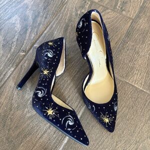 Jessica Simpson / NEW Celestial Navy Velvet Heels Shoes Stars Sky